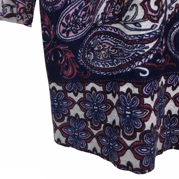 DRESS BARN Cardigan Sweater Paisley Floral 3/4 Sleeves Grey Purple Size Large - Picture 5 of 11